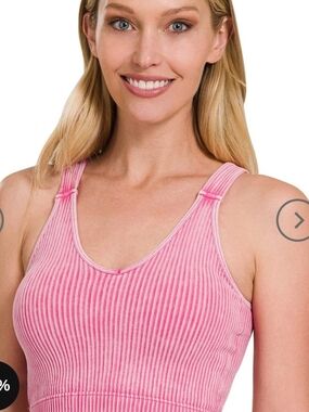 Ribbed Pink Crop Tank Top - Women’s Casual Bralette